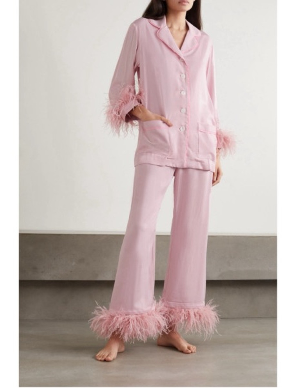 Sleeper Party Pajama Set Pink Feather Trim Pants Top NWOT S